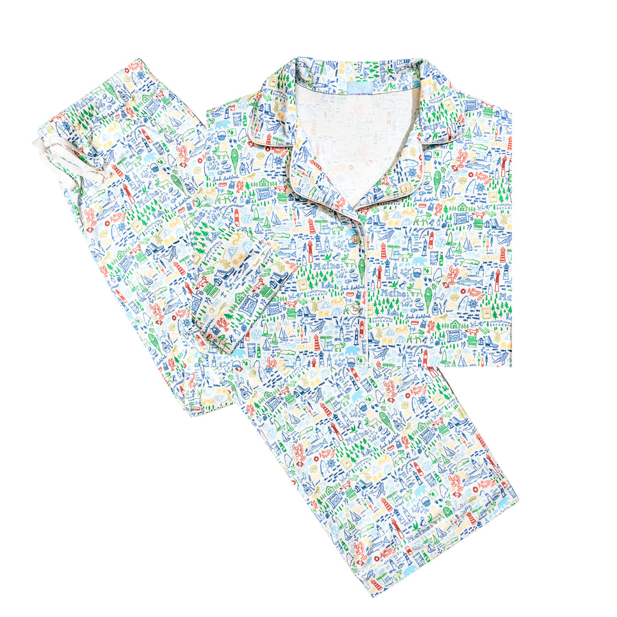 Maine Women's Button Front Long Pajama Set