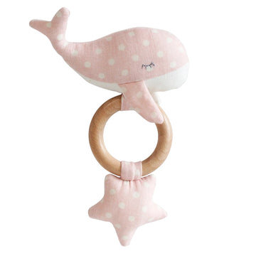 alimrose whale with star teether bamboo light pink polka dot
