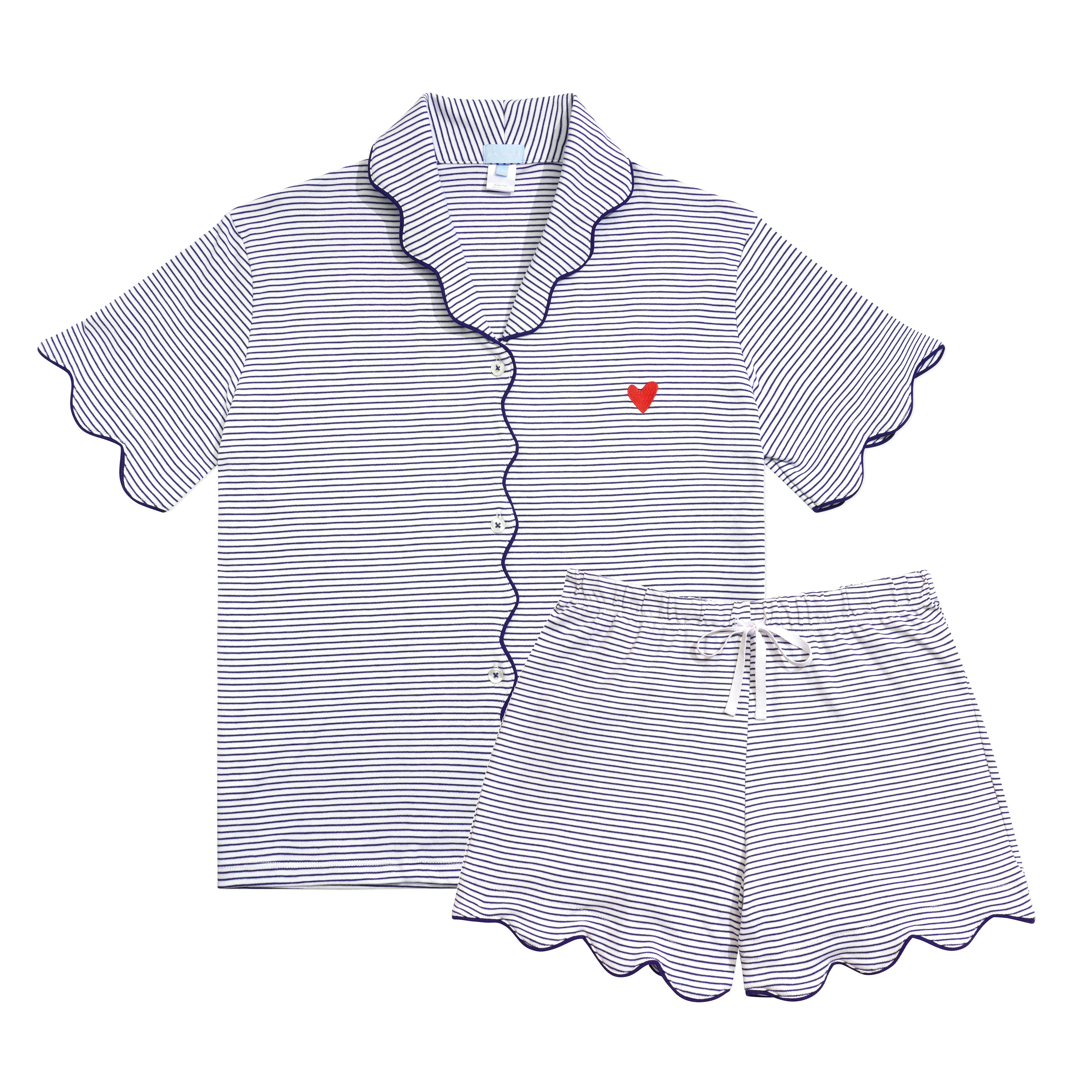 Women's Navy Stripe Short Scallop Pajama Set | Joy Street