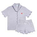 Women’s Scallop Short Pajama Set in Navy Stripe