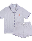Women’s Scallop Short Pajama Set in Navy Stripe