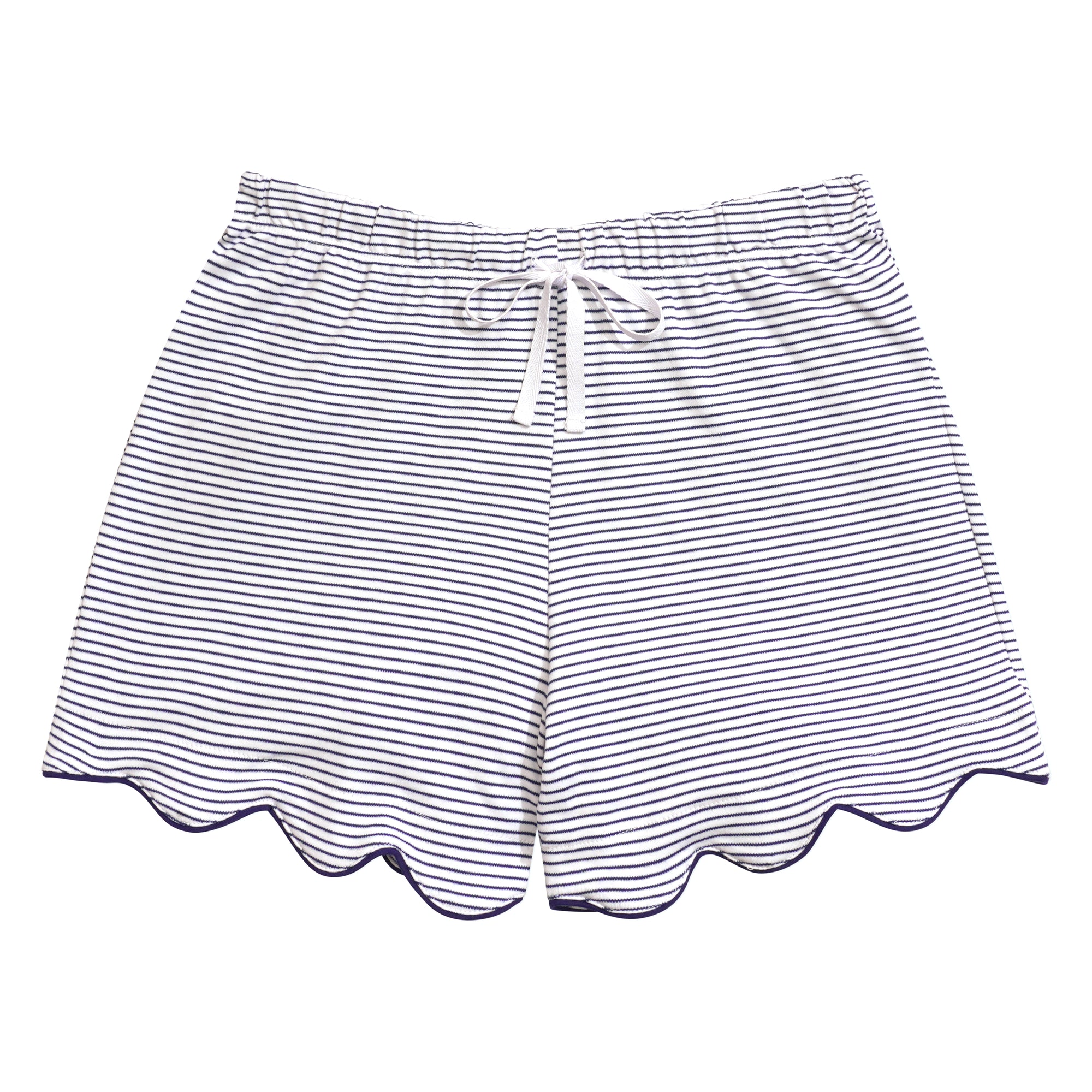 Women’s Scallop Short Pajama Set in Navy Stripe