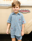Pink Chicken Boys Calvin Short in Surfboard Embroidery