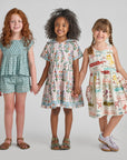 Pink Chicken Girls Elowen Dress in Pink Dewdrop Block Print