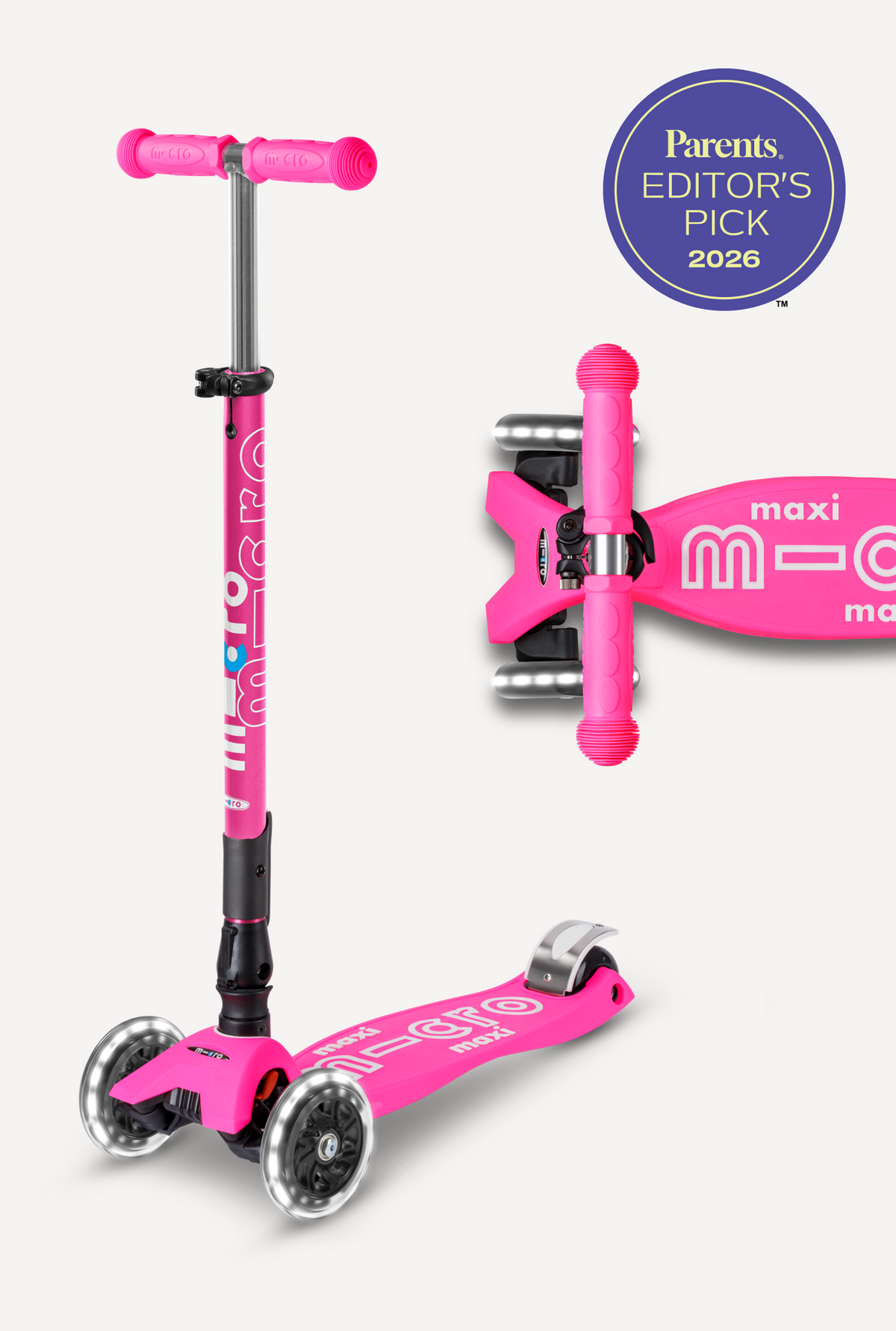 Micro Maxi Foldable LED Scooter | Shocking Pink