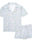 Palm Beach print Joy Street Women's button down short pajama set, multi