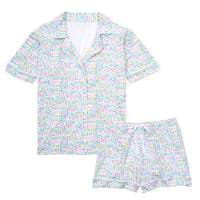 Palm Beach print Joy Street Women's button down short pajama set, multi