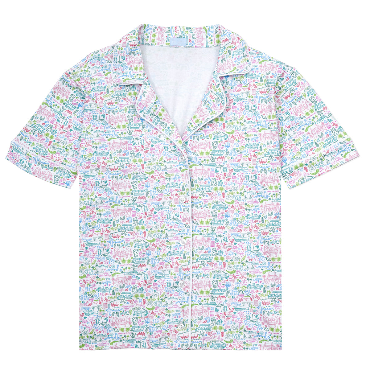 Palm Beach print Joy Street Women&#39;s button down short pajama top, multi