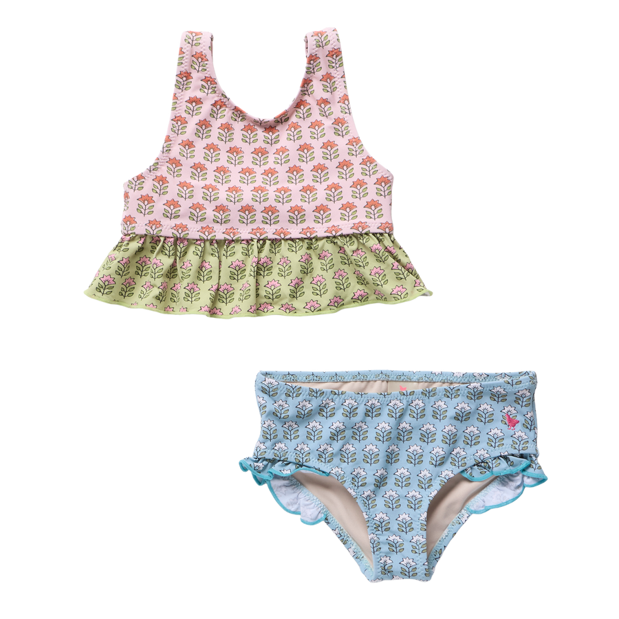 Pink Chicken Girls Palmer Tankini in Multi Prairie Block Print