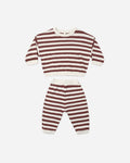 Quincy Mae Waffle Slouch Set Black Cherry Stripe