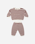 Quincy Mae Waffle Slouch Set Black Cherry Stripe