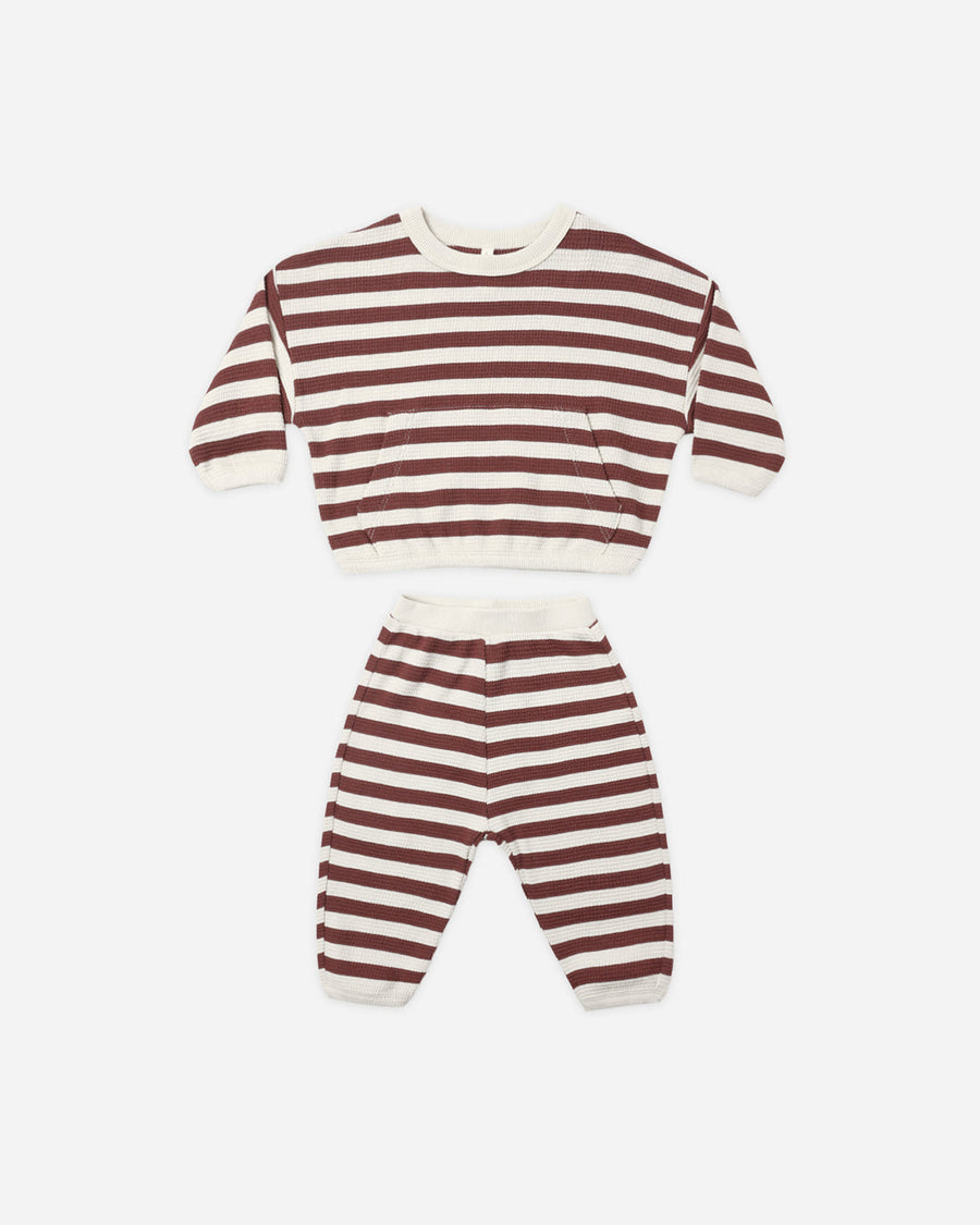 Quincy Mae Waffle Slouch Set Black Cherry Stripe