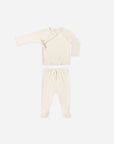 Quincy Mae Wrap Top + Footed Pant Set Natural