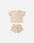 Rylee + Cru Terry Tee & Short Set in Latte Stripe