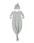 Quincy Mae Knotted Baby Gown + Hat Set Steel Blue Micro Stripe
