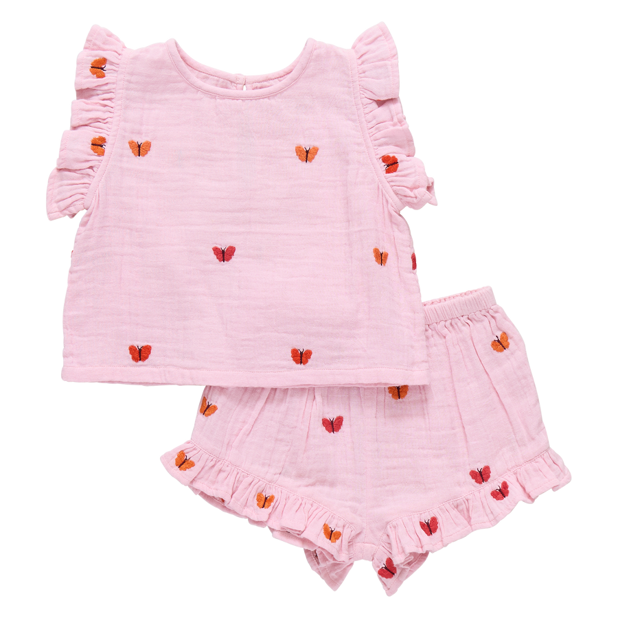 Pink Chicken Baby Girls Roey 2 Pc Set in Butterfly Embroidery