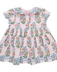 Pink Chicken Girls Elowen Dress in Pink Dewdrop Block Print