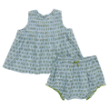 Pink Chicken Baby Girls Jaipur 2 Pc Set in Blue Prairie Block Print