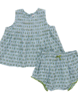 Pink Chicken Baby Girls Jaipur 2 Pc Set in Blue Prairie Block Print
