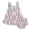 Pink Chicken Baby Girls Ailee Dress Set in Pink Dewdrop Block Print