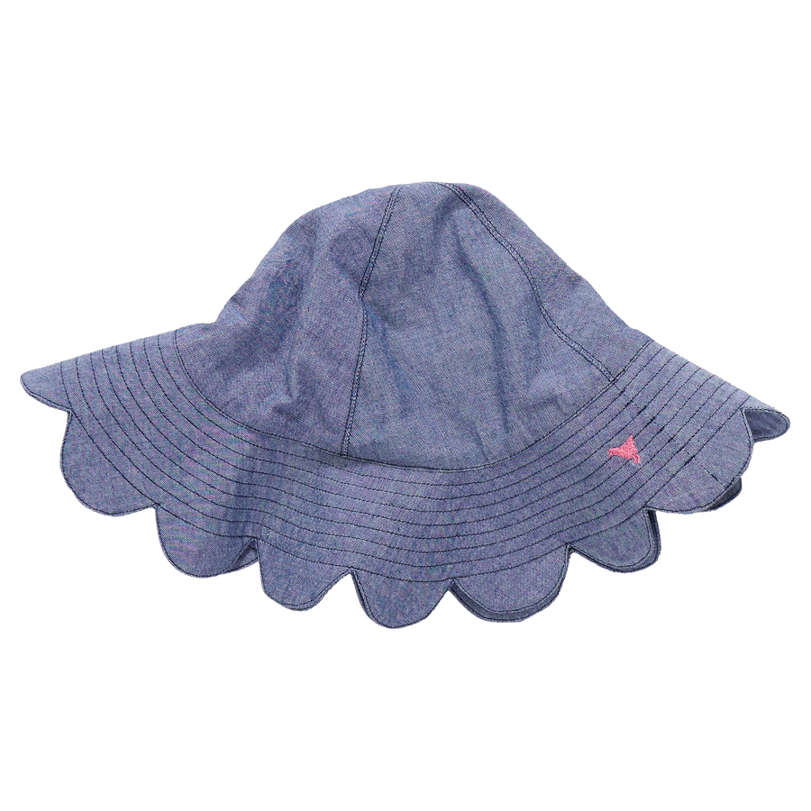 Pink Chicken Baby Girls Scallop Sun Hat in Chambray