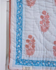 SZ Block Print Baby Blanket in Poppy Stamp & Thin Stripes