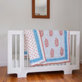 SZ Block Print Baby Blanket in Poppy Stamp & Thin Stripes