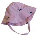 Red Seersucker with Navy Embroidered Whale Baby Bucket Hat