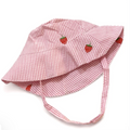 Seersucker with Embroidered Strawberries Baby Bucket Hat