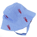 Blue Seersucker with Red Embroidered Lobsters Baby Bucket Hat