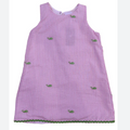 Pink Seersucker Girls Dress with Green Embroidered Whales