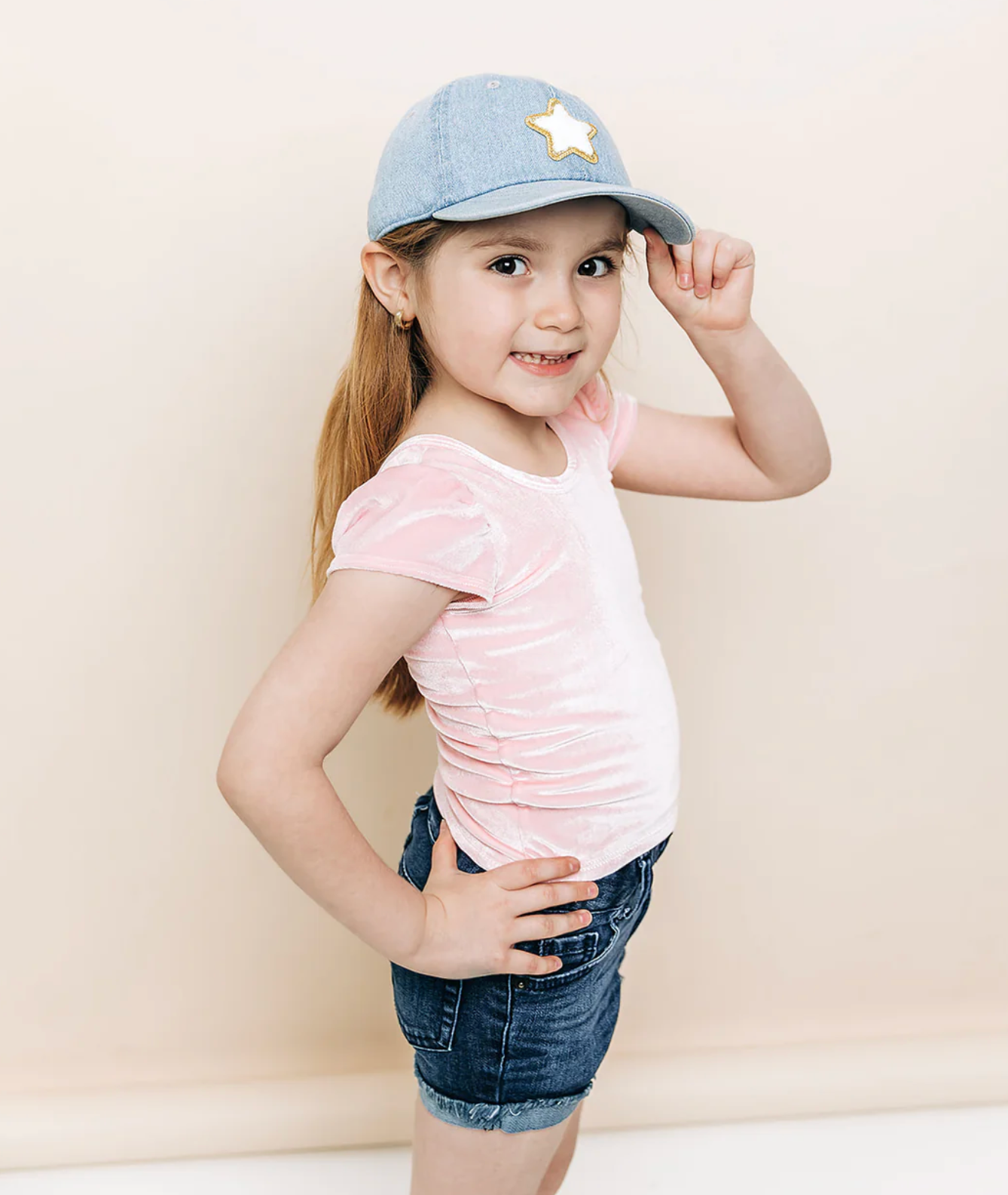 Glitter Gold Terry Star Patch Hat - Denim, Toddler (1Y-4Y)