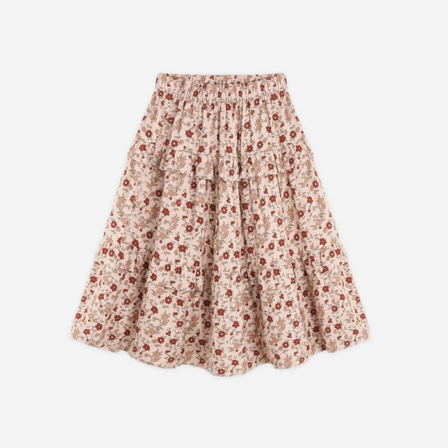 Rylee + Cru Ruffled Midi Skirt in Pink Floral