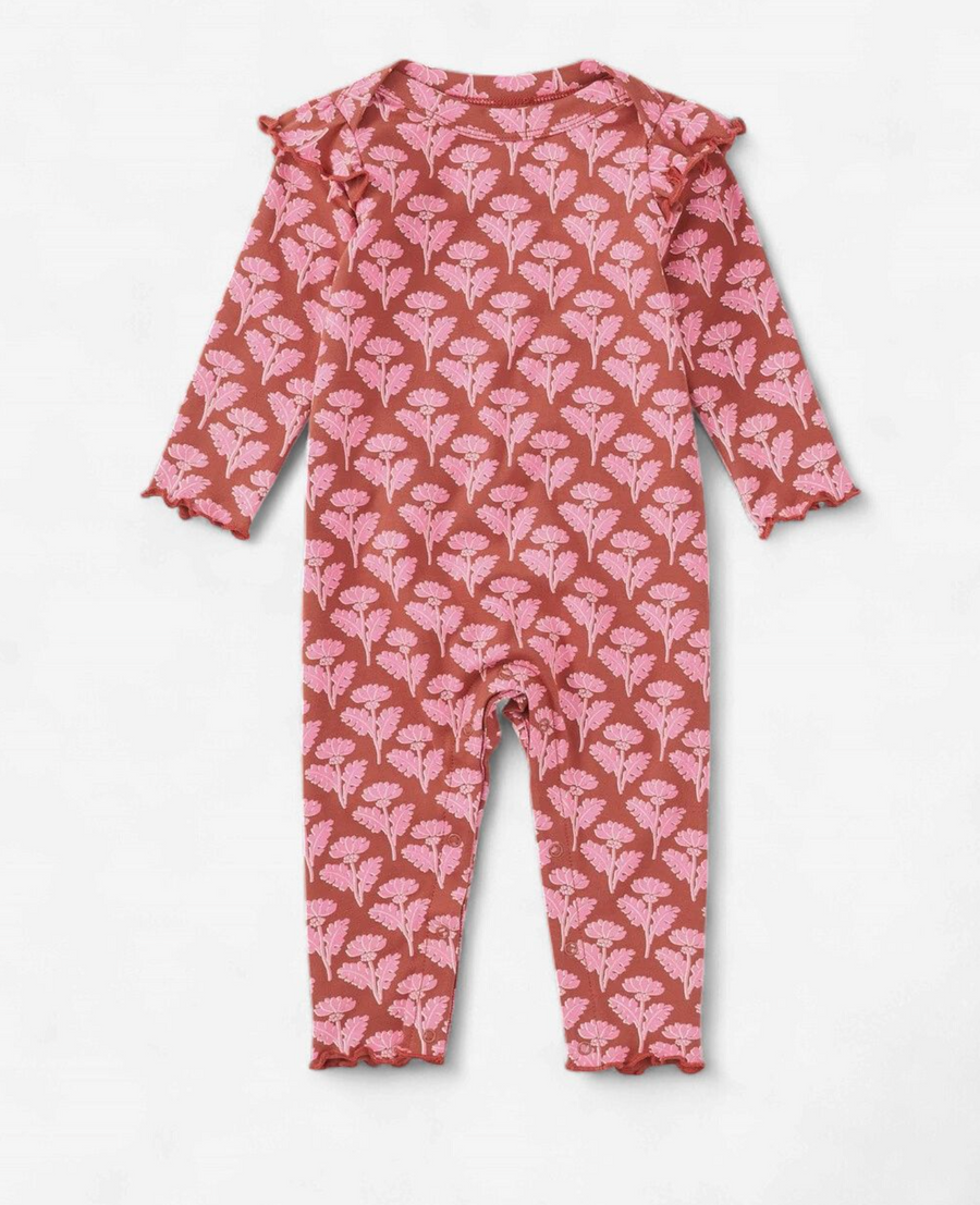 Ruffle Shoulder Baby Romper - Stamped Heirloom Floral
