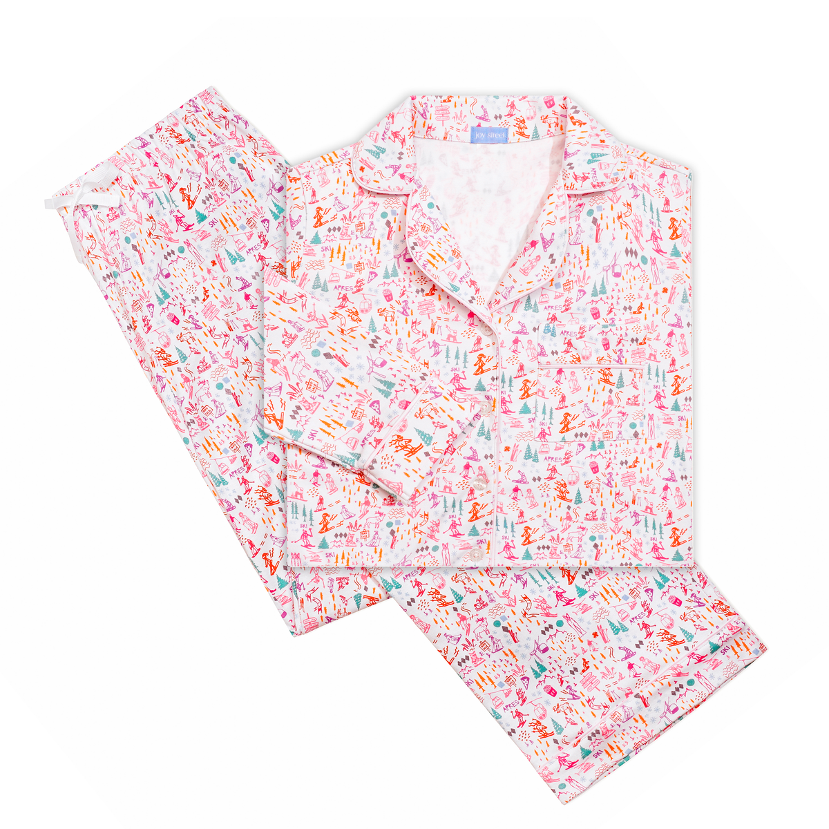Pink Ski Women's Button Front Long Pajama Set