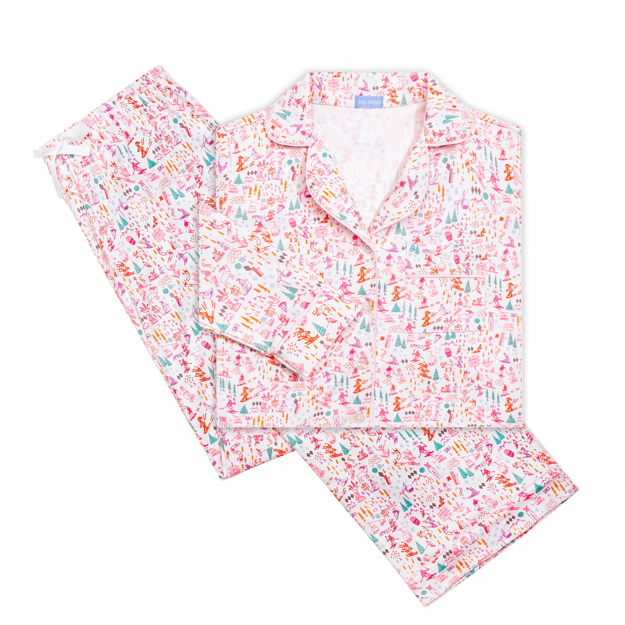 Pink Ski Women's Button Front Long Pajama Set