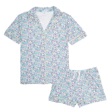 Joy Street Tennis Printed Womens Pajama PJ  Button Down Short Set