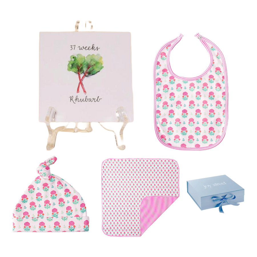 Geranium Block Print Baby Gift Set