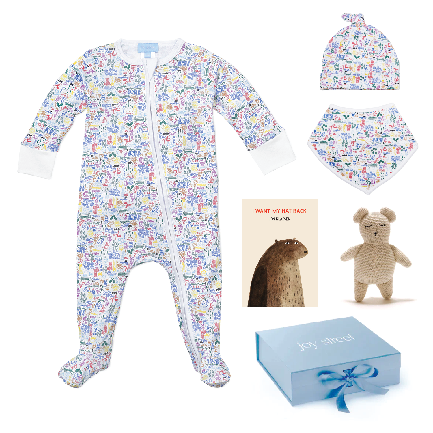 Vail Joy Street Baby bundle with bib hat book and bear