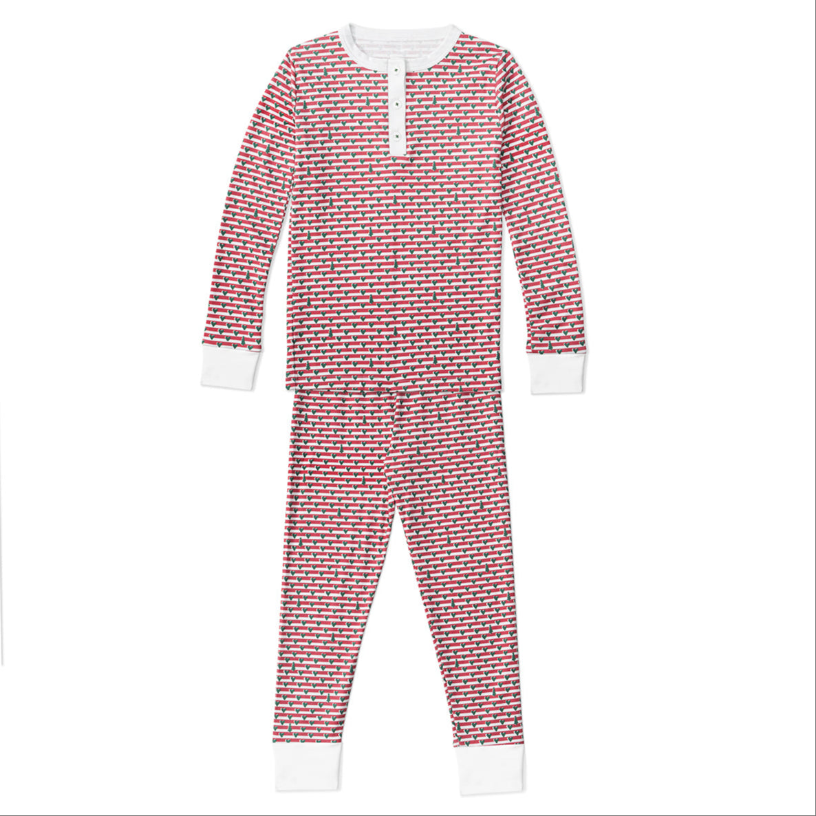 Christmas Heart Stripe Two Piece Henley Kids Pajamas