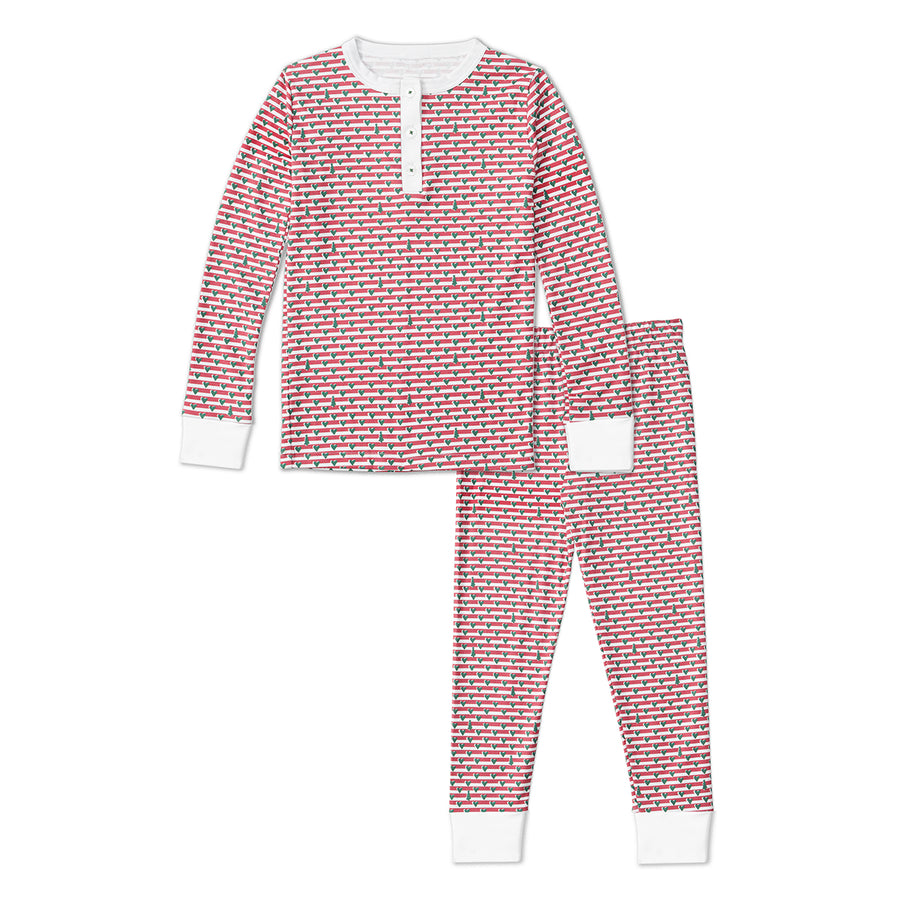 Christmas Tree Stripe Two Piece Kids Henley Pajamas