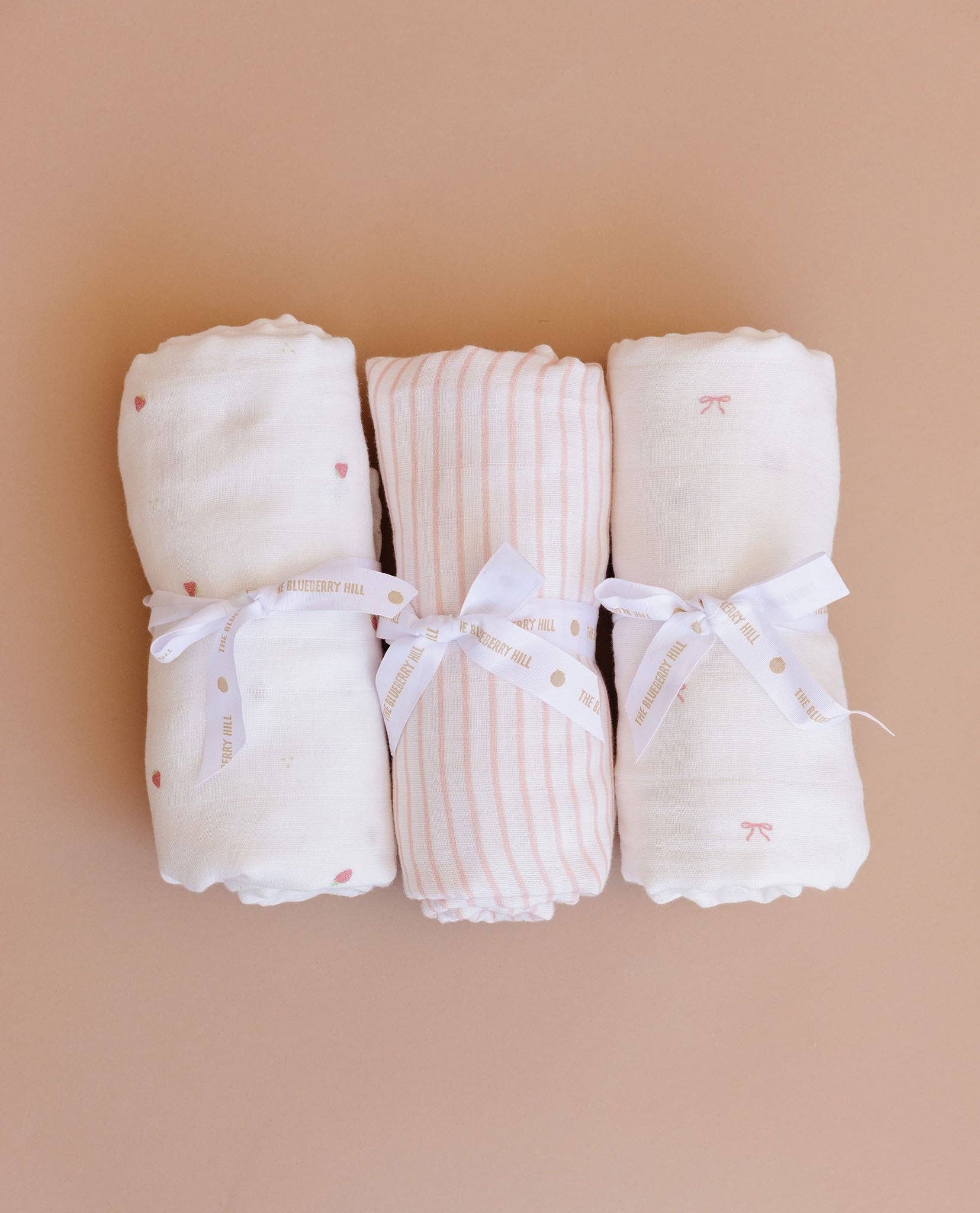 Muslin Swaddle Pink Bow Baby Shower Girl Organic Cotton Gift: Pink