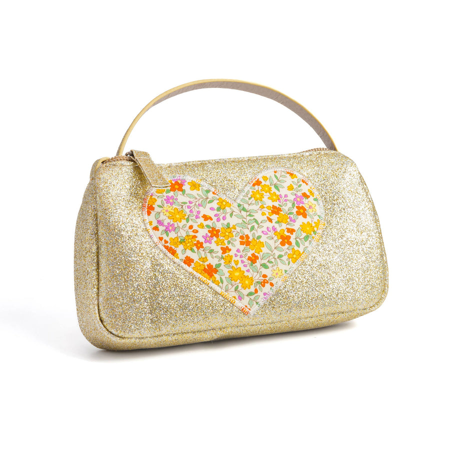 Little Girls Glitter Sparkle Purse with Heart : Warm Silver