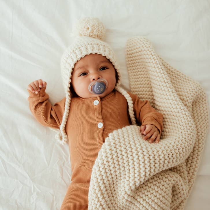 Natural Garter Stitch Knit Baby Bonnet