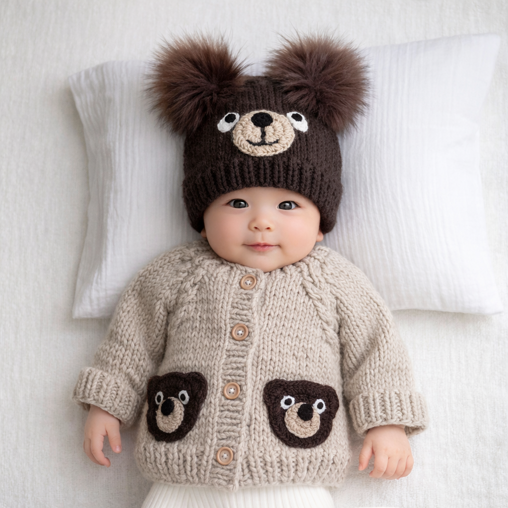Brown Bear Knit Beanie Hat for Babies, Toddlers &amp; Kids