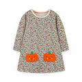 Girls' Floral Princess Dress with Pumpkin Embroidery