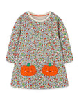 Girls' Floral Princess Dress with Pumpkin Embroidery