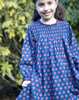 Girls' Smocked Long Sleeves Dress | Red and Navy