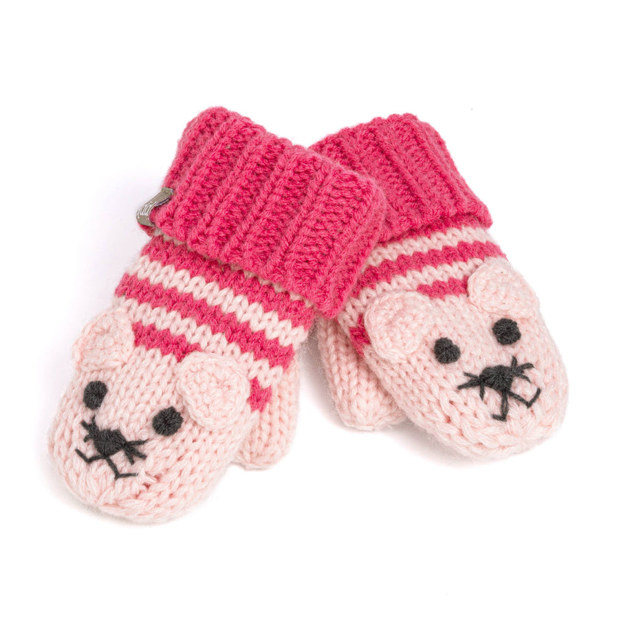 Pink Knit Stripe Cat Mittens