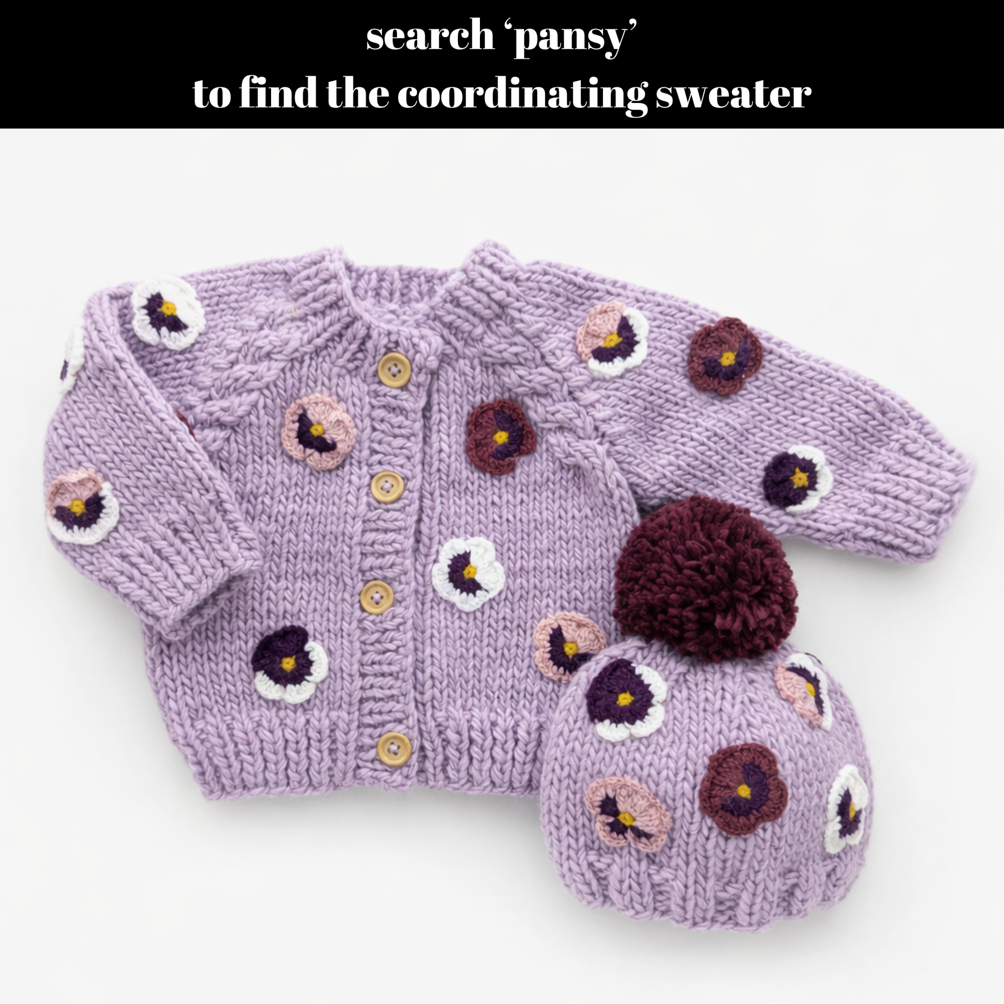 Pansy Lilac Beanie Hat for Baby &amp; Kids